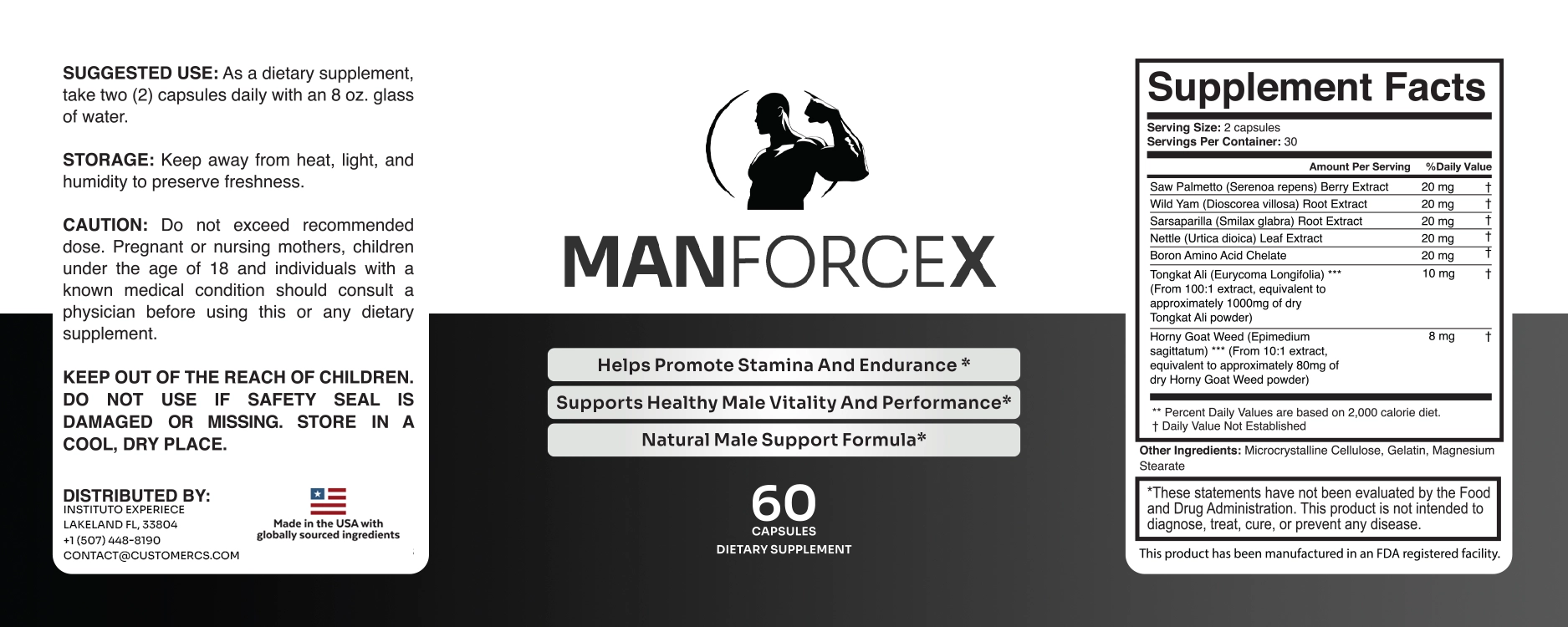ManForceX Supplement Label